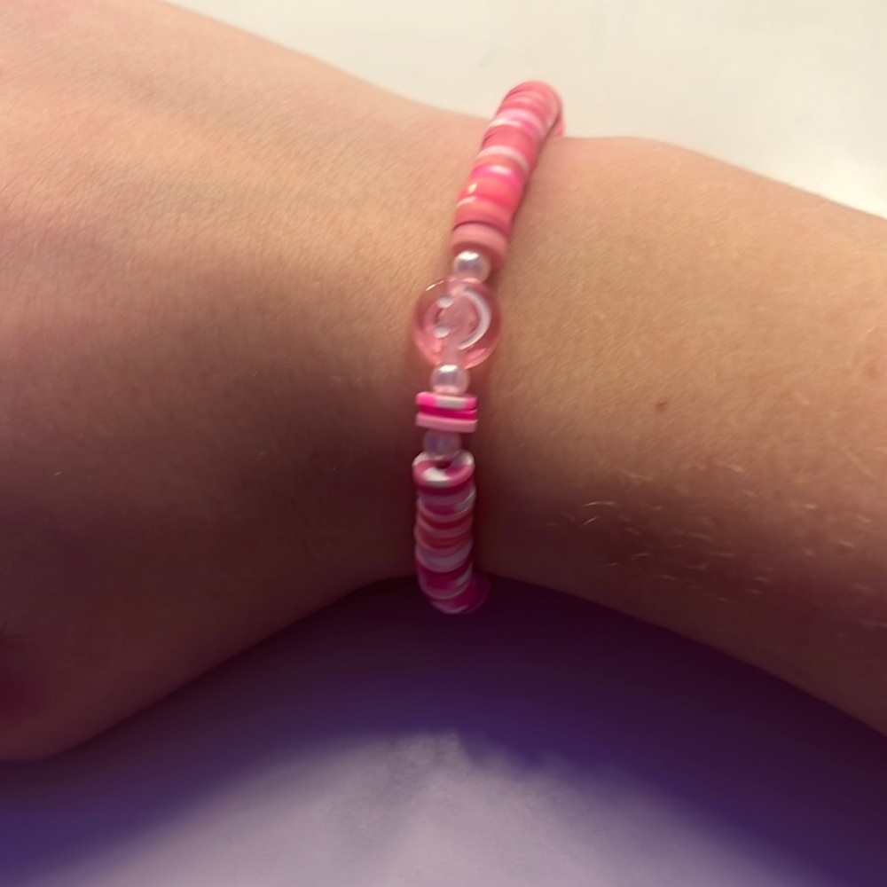 Light pink smiley face, Mitch match bracelet with pearls